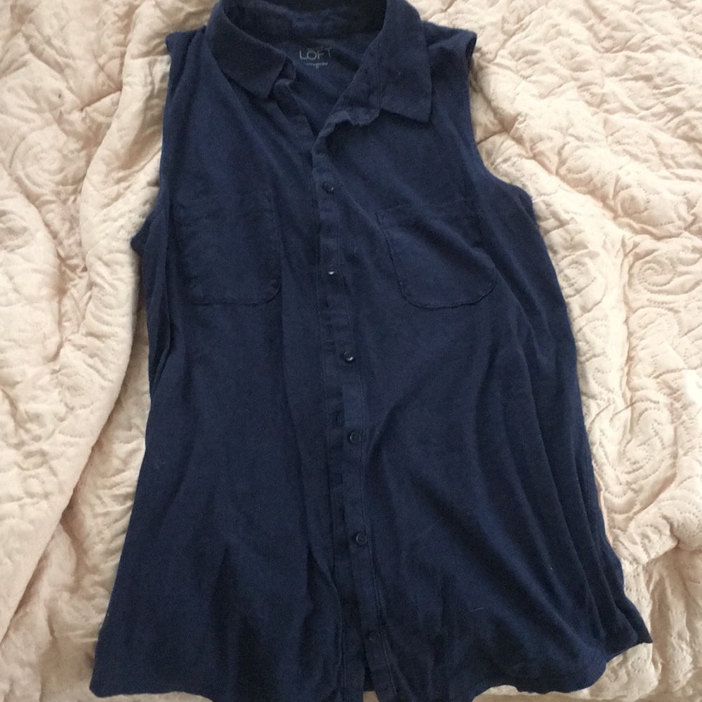 Loft Navy Sleeveless Button down